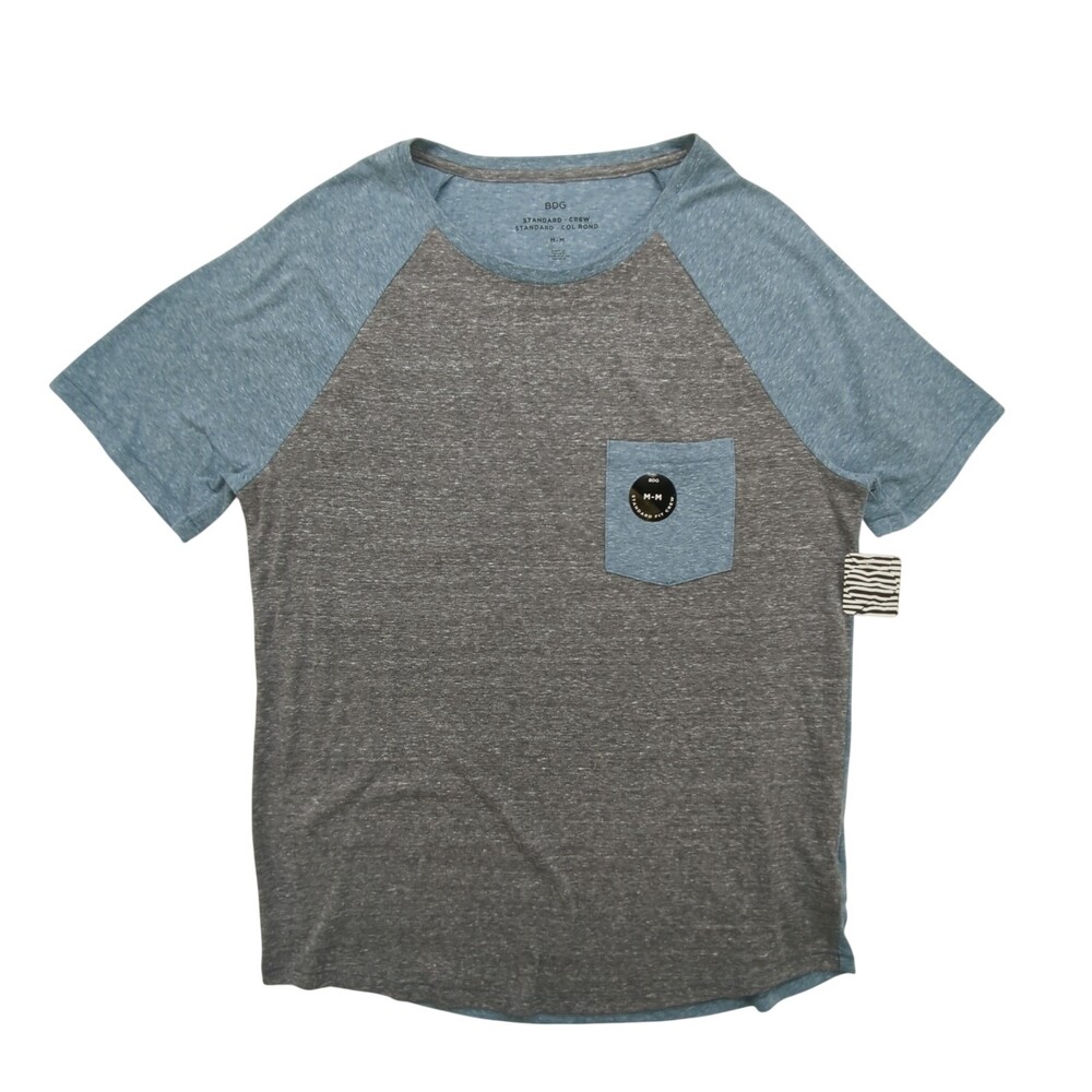 BDG Shirt Mens Medium Standard Crew Blue Gray Pocket Raglan Soft Casual